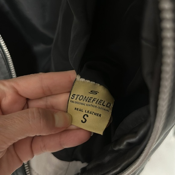 Leather Black and White Racer Jacket - Picture 4 of 6